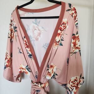 Handmade OOAK Bridal Soft Spring Floral Peach Robe Free Size S-XL